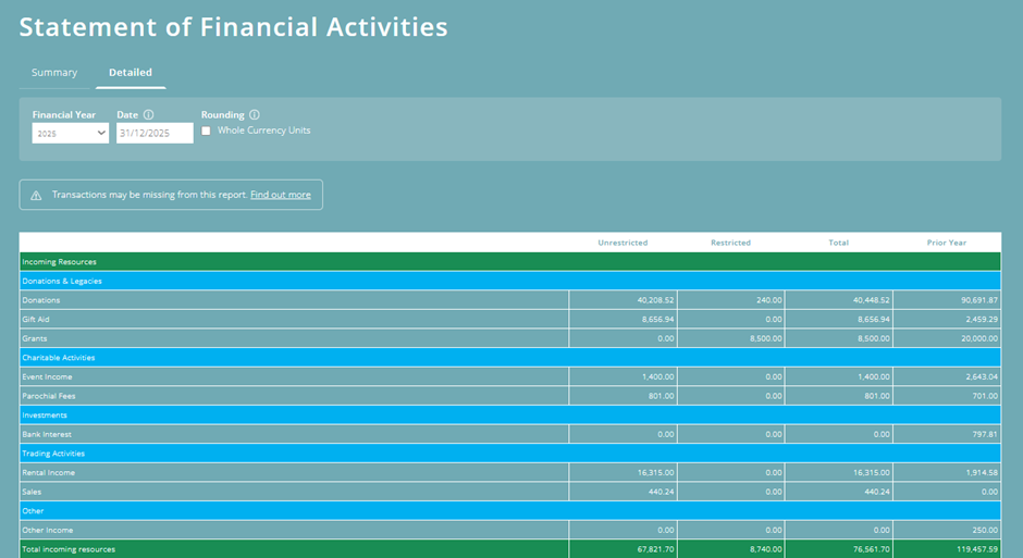 key financial metrics: income source data in ExpensePlus